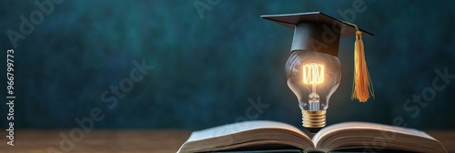 Graduation Cap Atop a Lightbulb Illuminating an Open Book