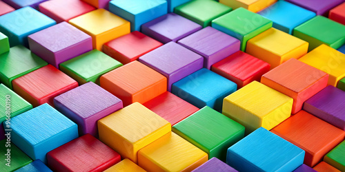 Colorful Building Blocks: A vibrant and playful pattern of multicolored wooden blocks, offering a sense of childhood, creativity, and endless possibilities.