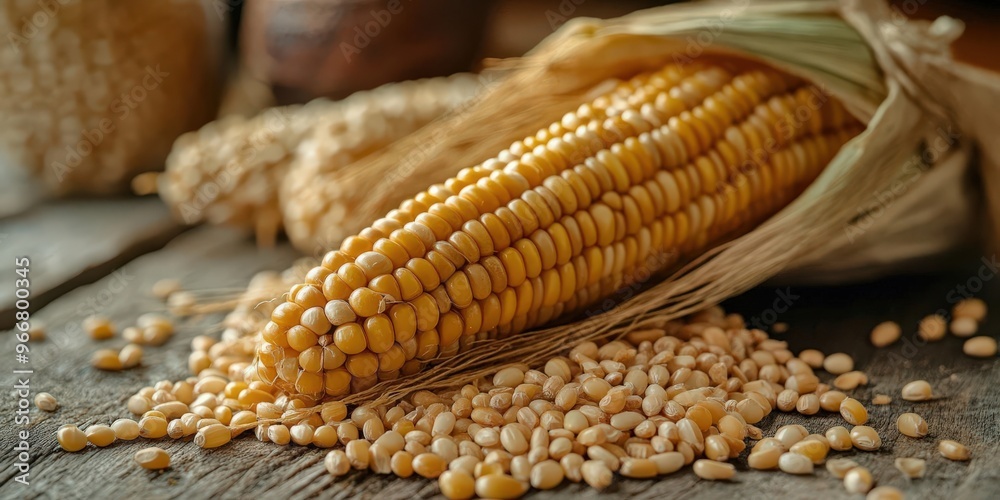 corn and rice seeds on organic wooden table, eco bio food, healthy food, abstract concept, cinematic, HDR, organic and natural atmosphere corn and rice seeds on organic wooden table, eco bio food, healthy food, abstract concept, cinematic, HDR, organic and natural atmosphere