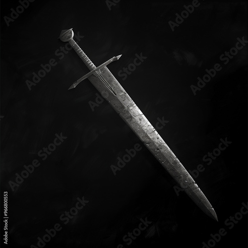 Simple Medieval Sword on Dark Background 