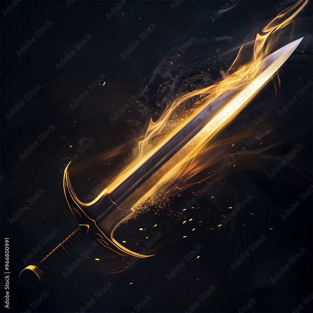 Fototapeta premium Golden Flaming Sword with Glowing Edge 