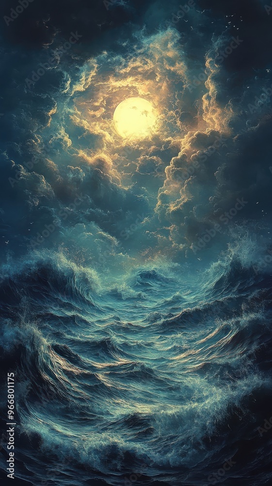 Fototapeta premium Surreal style sea with dreamlike elements and floating features.