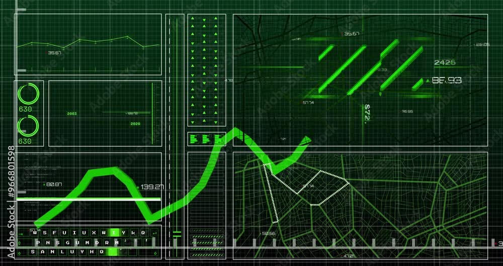 Green financial data charts and graphs animation over grid background Green financial data charts and graphs animation over grid background