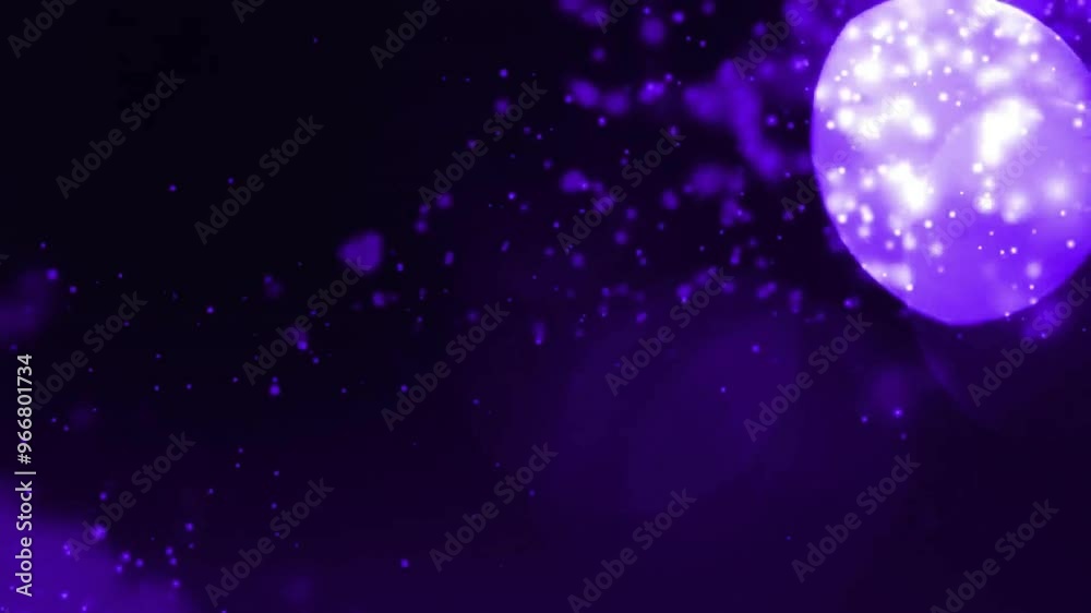 Purple particles and glowing sphere animation over dark background Purple particles and glowing sphere animation over dark background