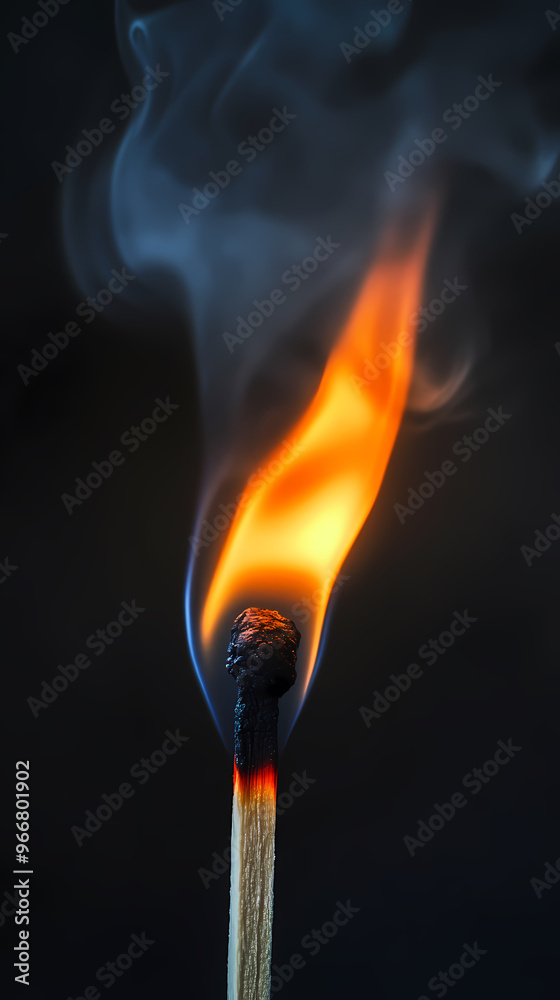 Burning matchstick with rising smoke Burning matchstick with rising smoke