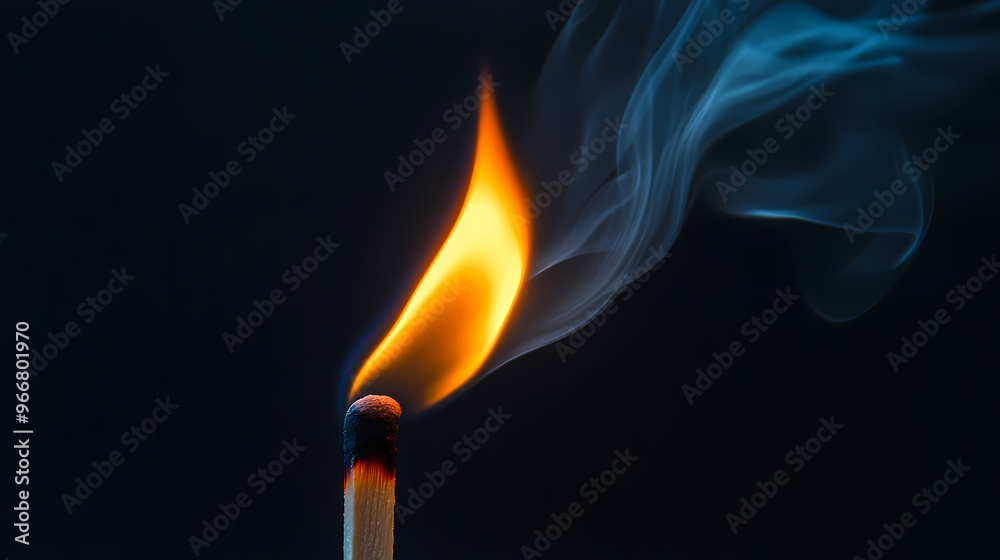 Burning matchstick with rising smoke Burning matchstick with rising smoke