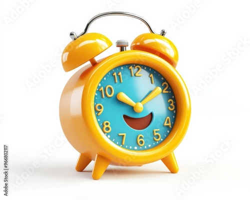 3D cartoon clock emoji, office set icon, whimsical style, bright colors, isolated on white background