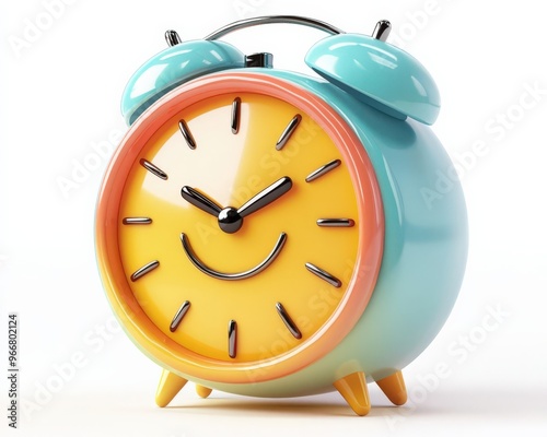 3D cartoon clock emoji, office set icon, whimsical style, bright colors, isolated on white background