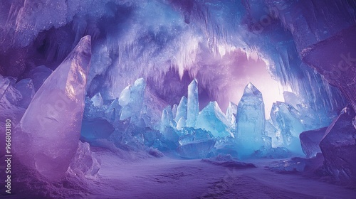 A Surreal Ice Cave With Tall, Crystalline Formations