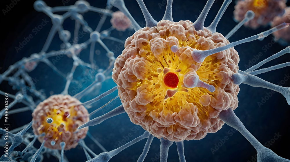 Obraz premium Neural Network Nexus: A 3D rendering of interconnected neurons firing, symbolizing the complexities of the human brain and nervous system. 