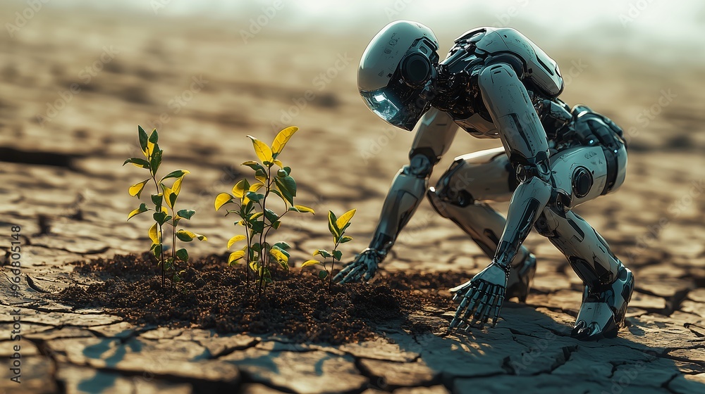 A Robot Tending to New Life in a Barren Landscape A Robot Tending to New Life in a Barren Landscape