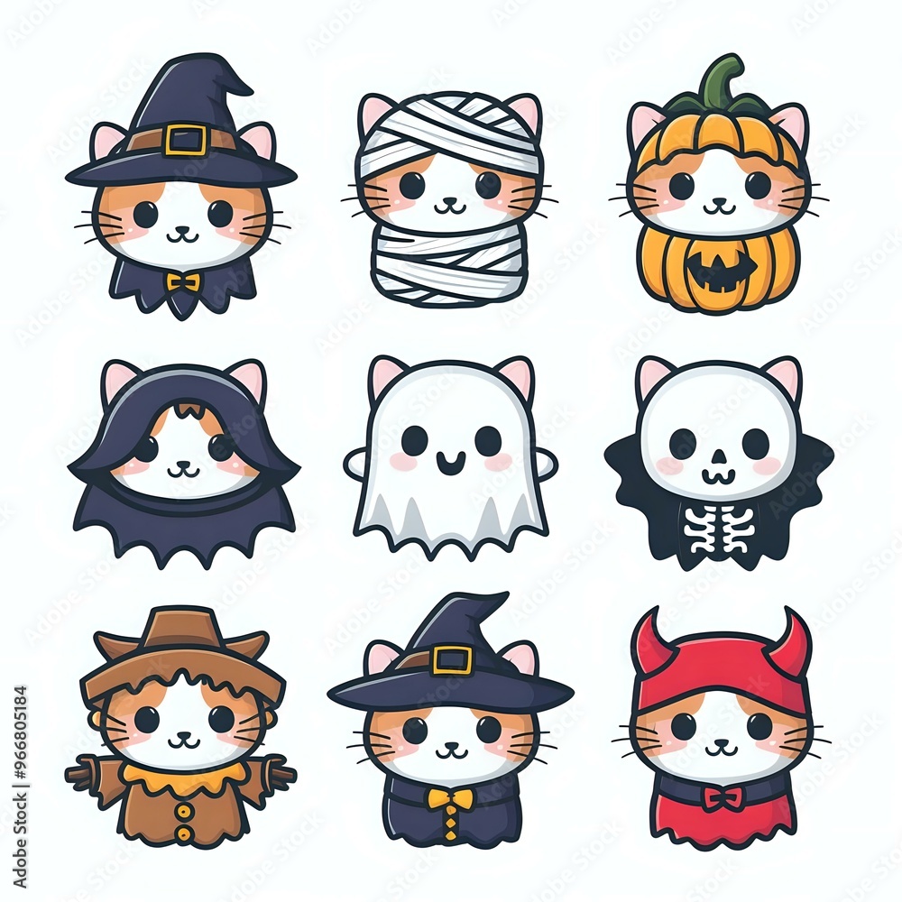 Obraz premium Festive Feline Assembly: A Collection of Halloween Cat Characters