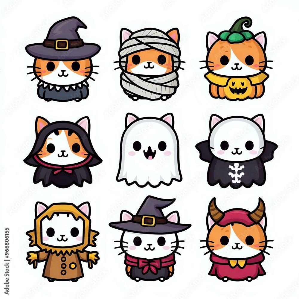 Obraz premium Festive Feline Assembly: A Collection of Halloween Cat Characters