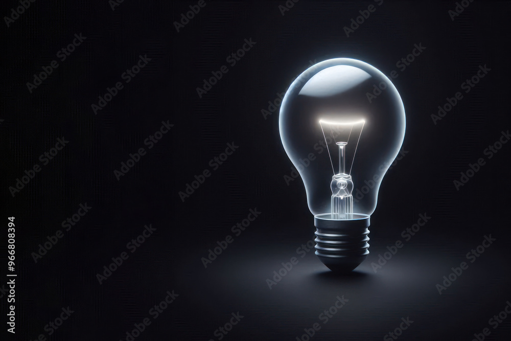 A light bulb in the dark. Space for text.