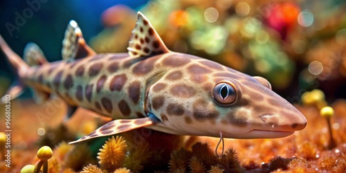 A rare and exotic find, this close-up of a coral catshark features a delicate fin with a striking