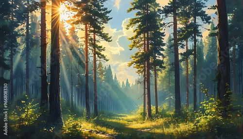 sun rays in the forest