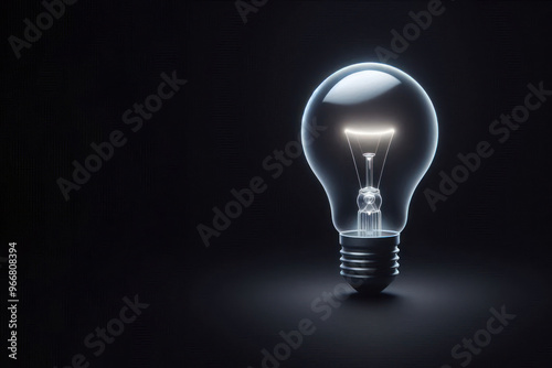 A light bulb in the dark. Space for text.
