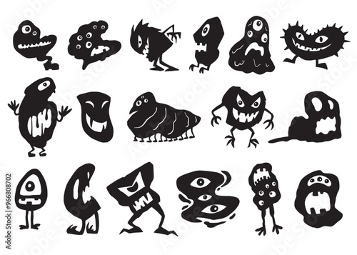 Set of monsters silhouette collection. Vector illustration on white background