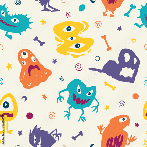 Monsters seamless pattern. Vector illustration pattern