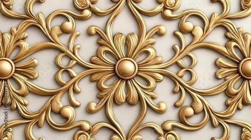 Elegant gold metal frame, finely detailed with classic patterns, 3D illustration