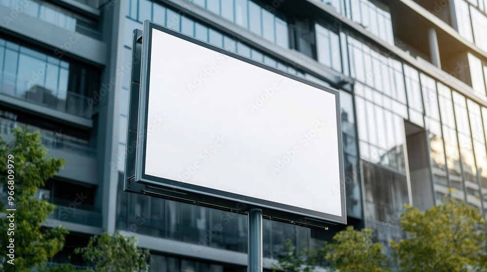 Large billboard advertisement and marketing blank mockup on modern building during daylight,front view Large billboard advertisement and marketing blank mockup on modern building during daylight,front view