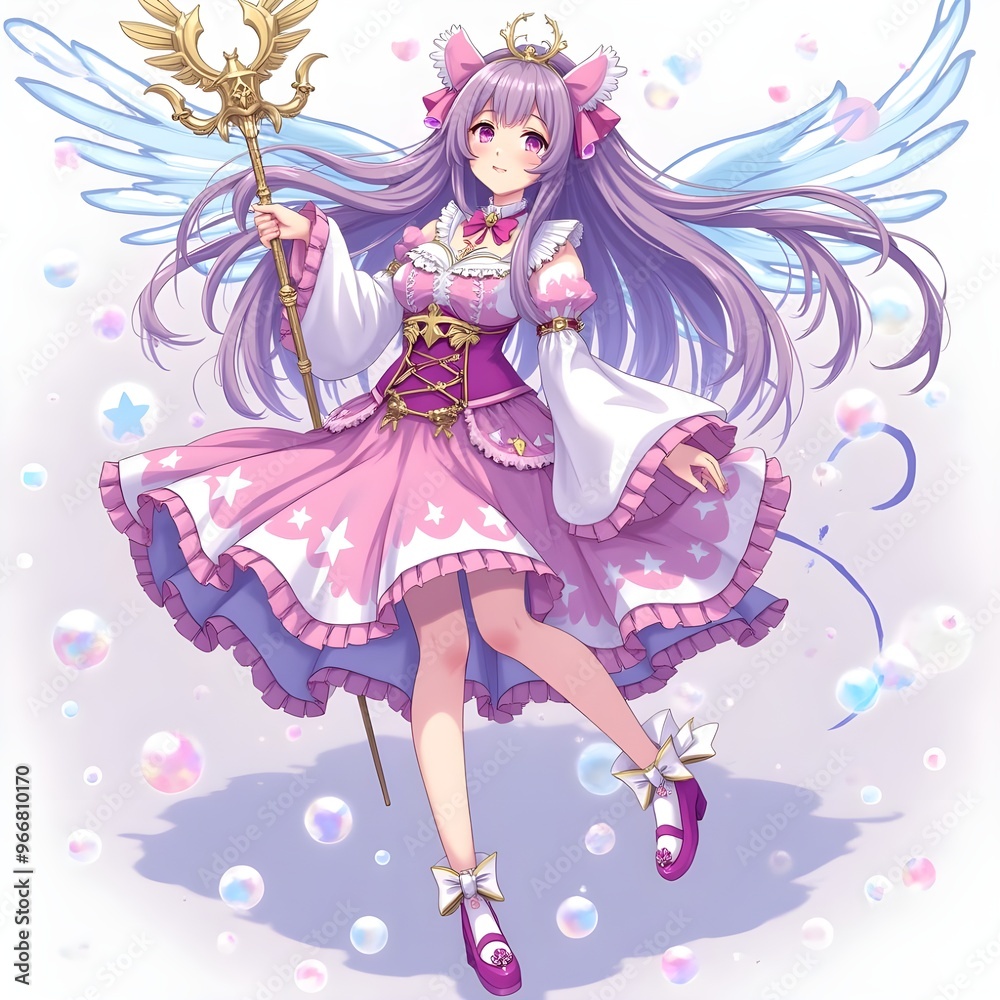 Magic Girl Character Holding a Magic Stick. Generative AI Magic Girl Character Holding a Magic Stick. Generative AI