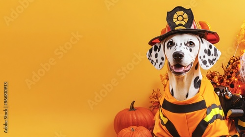 Dalmatian Dog Dressed as a Firefighter for Halloween.