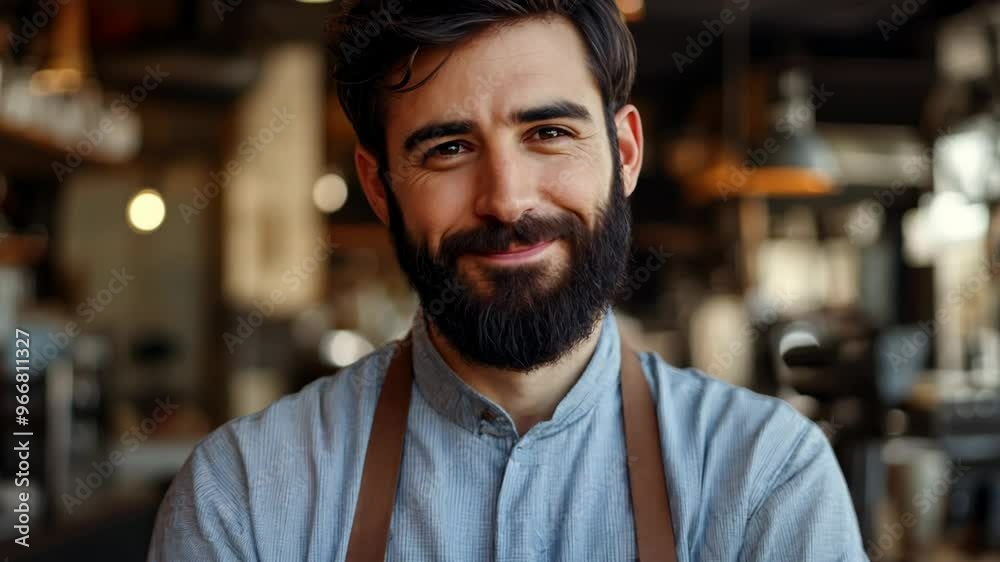 Confident Bearded Barista in Cafe Confident Bearded Barista in Cafe