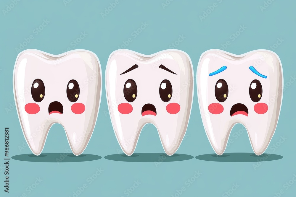 Fototapeta premium Tooth Icon with Light Blue Outline and Exclamation Mark for Sensitivity