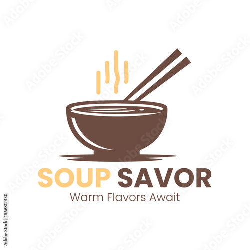 Minimalist Steaming Bowl of Soup with Chopsticks Logo