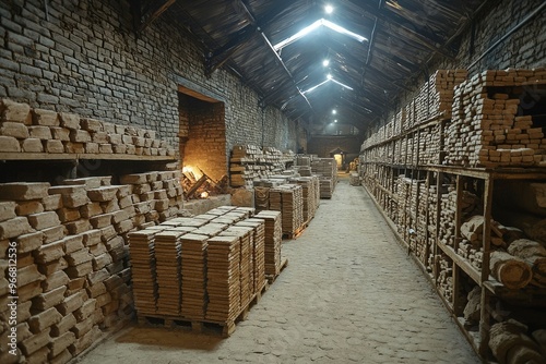 Wallpaper Mural Stacked Clay Bricks in a Brickyard Storage Building Torontodigital.ca