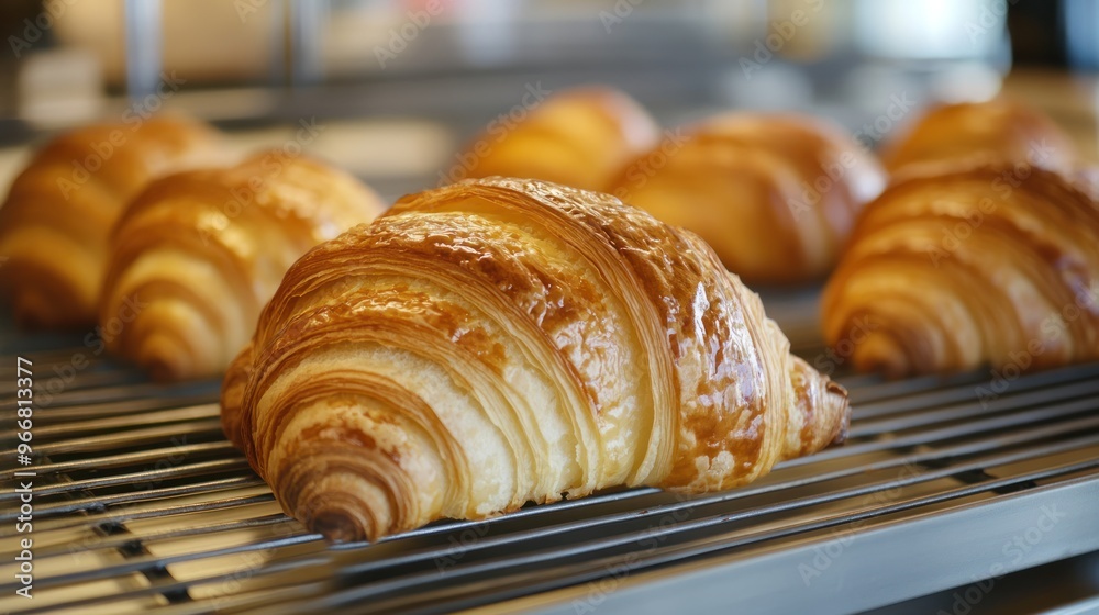 Golden Croissants on a Wire Cooling Rack Golden Croissants on a Wire Cooling Rack