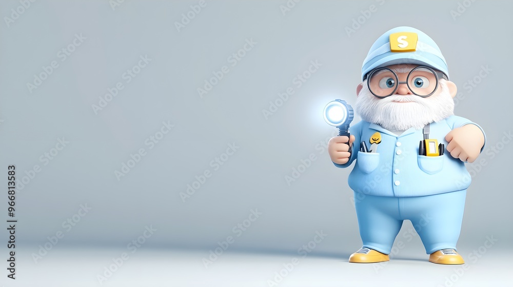Naklejka premium 3D Cartoon Worker Holding Flashlight
