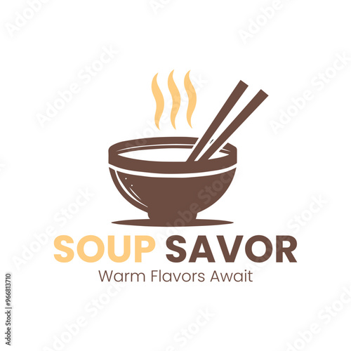 Minimalist Steaming Bowl of Soup with Chopsticks Logo