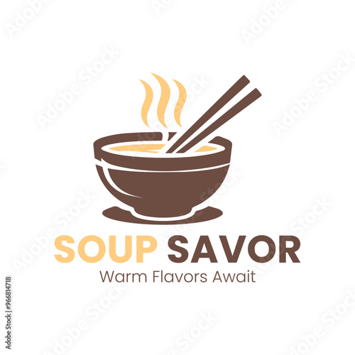 Minimalist Steaming Bowl of Soup with Chopsticks Logo