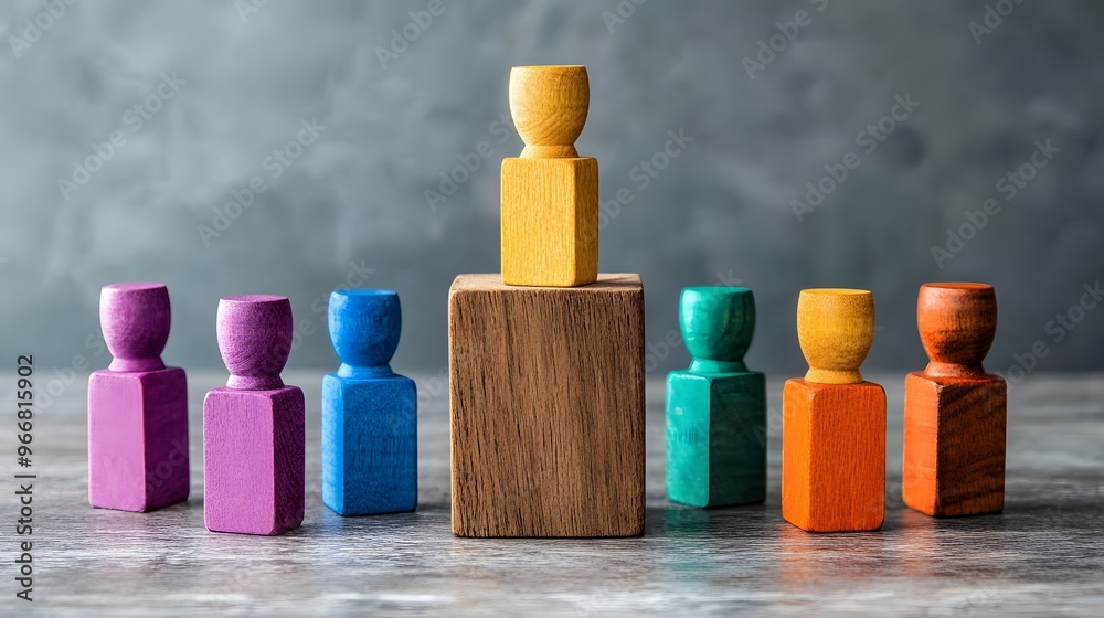 Wooden Block Figures Standing on a Platform