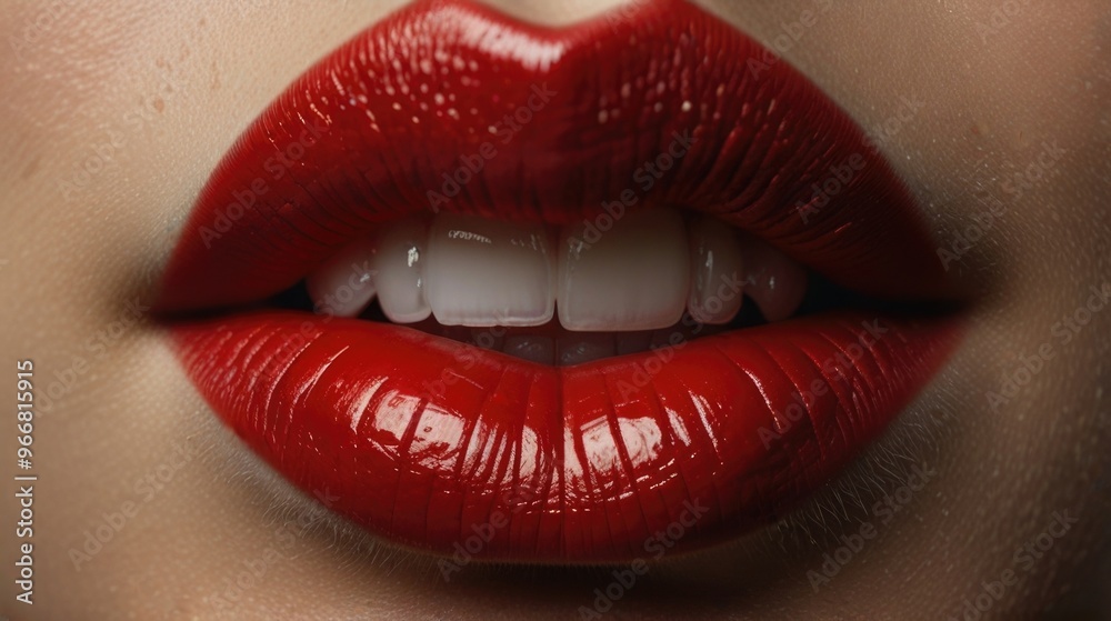 Close-up Woman's lips with a red lipstick Close-up Woman's lips with a red lipstick