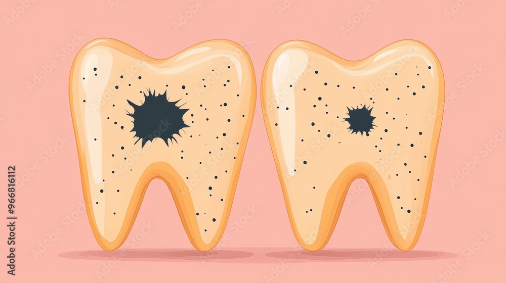 Minimalist Tooth Decay Illustration with Simple Tooth Icon and Decay Spot Minimalist Tooth Decay Illustration with Simple Tooth Icon and Decay Spot