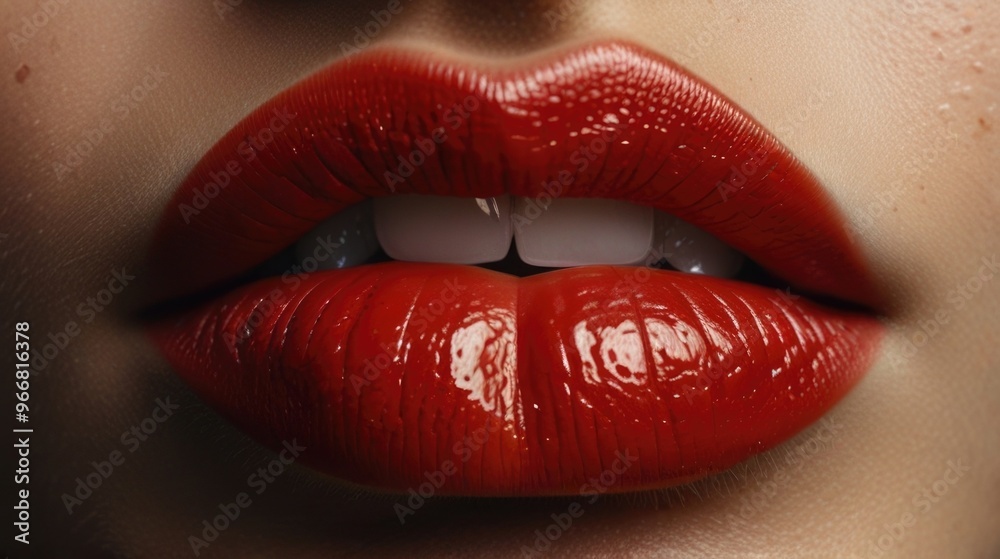 Close-up Woman's lips with a red lipstick Close-up Woman's lips with a red lipstick