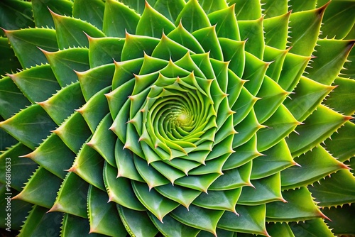 A beautiful close-up of a Spiral Aloe plant illustrating the Fibonacci sequence in nature #966816533