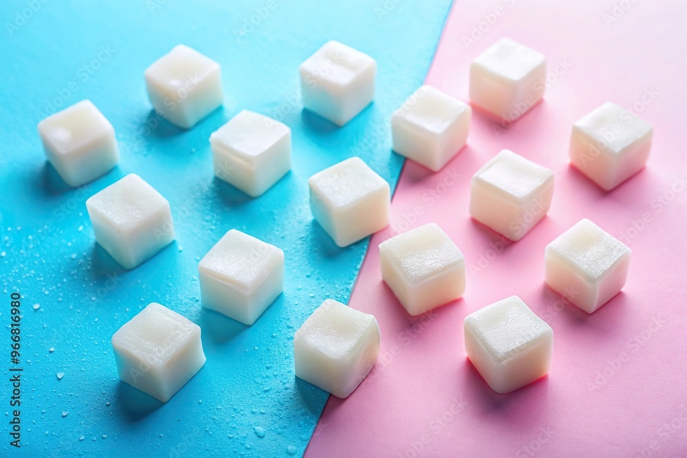 Frozen milk cubes on colorful background Frozen milk cubes on colorful background