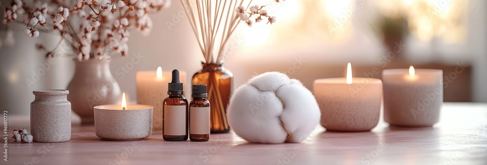 Spa Candles and Essential Oils in Soft Lighting Spa Candles and Essential Oils in Soft Lighting