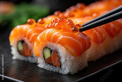 Delicious Salmon Sushi with Tobiko photo