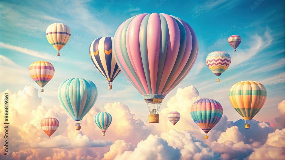 Fototapeta premium Playful and dreamy pastel colored hot air balloons floating in the sky