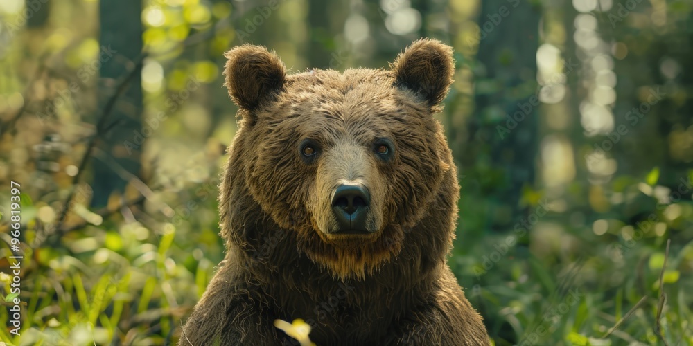 Intrigued Brown Bear in the Woods Establishing Eye Contact with Observer Intrigued Brown Bear in the Woods Establishing Eye Contact with Observer