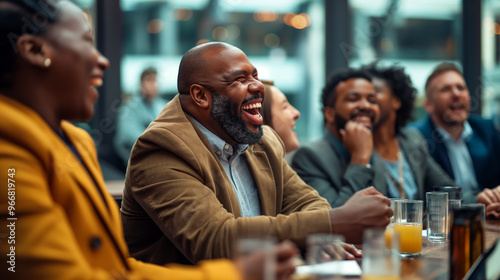 Diverse business team is having fun at the conference table during a meeting in the office