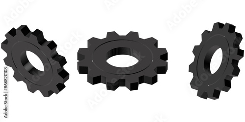 Mechanical engineering concept, gears and cogs composition isometric 3D vector illustration, cogwheels system technology machinery engine.