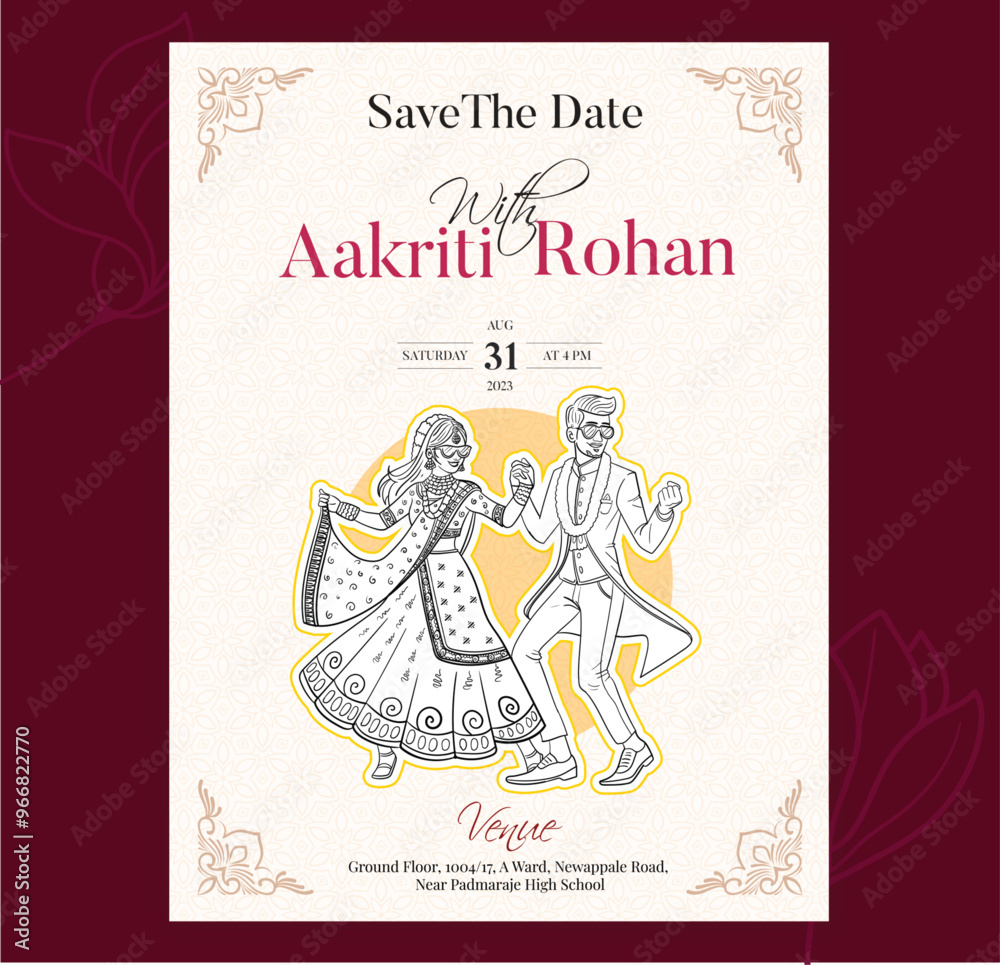 Vector traditional royal wedding invitation card design with Indian ...