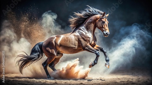 Powerful stallion performing levade in freedom photo