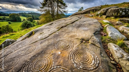 prehistoric rock art on natural outcrop photo